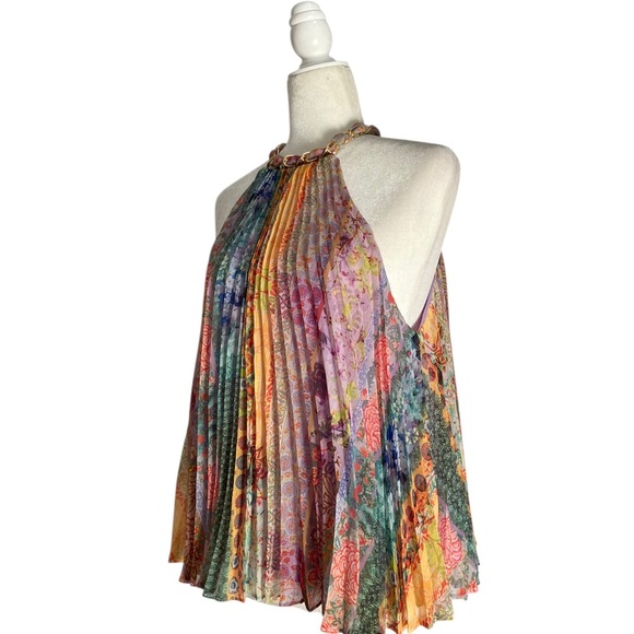 Alice + Olivia Alycia Printed Pleated Chiffon Top Halter Multicolor - Picture 8 of 13